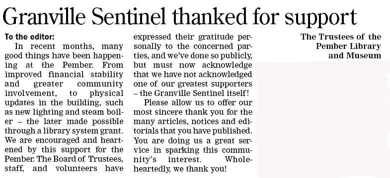 Thank you Granville Sentinel